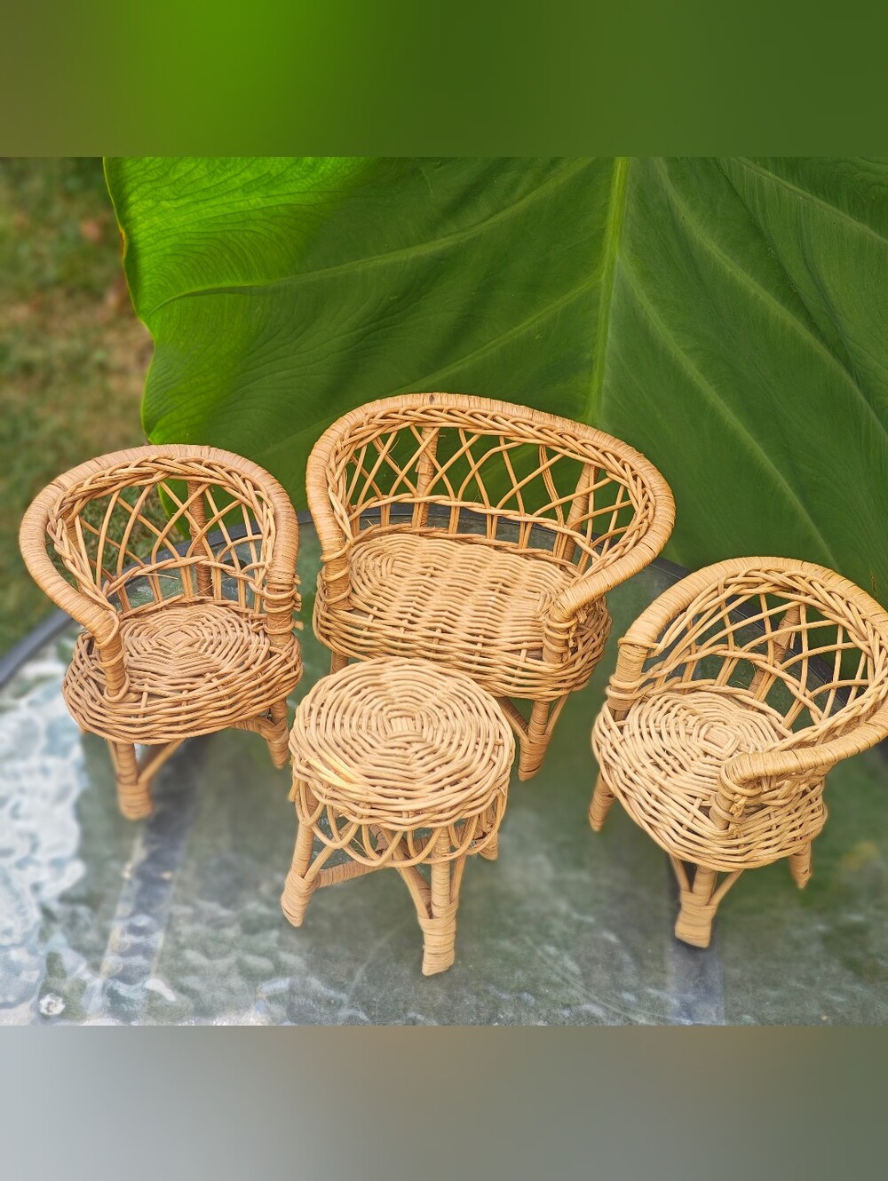 Vintage Wicker Mini Dollhouse Furniture Set 1970's